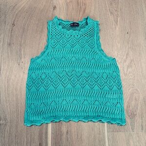 Gap Green Crochet Cotton Tank Sweater | M | Boho | 70s | 90 | EUC